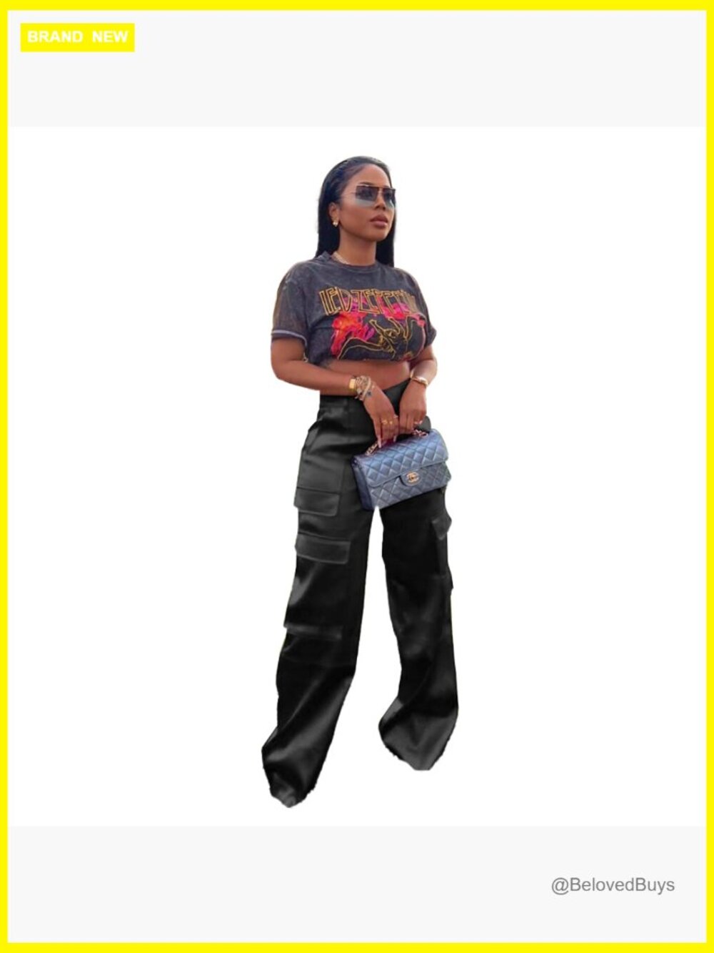 High Waisted Wide Leg Cargo Pants with Pockets - Picture 5 of 6